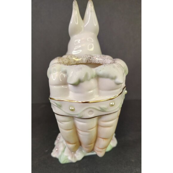 Lenox Petals and Pearls Bunny Rabbit Planter Vase, Easter Spring Carrot Bow Tie - Picture 5 of 8